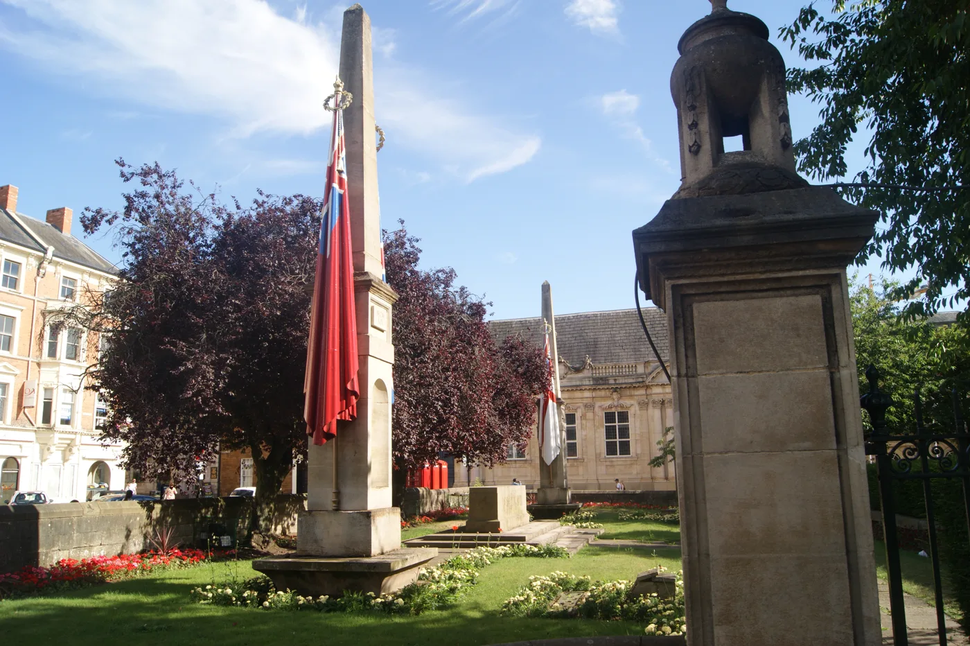 The Town and County War Memorial garden behind All Saints' Church, where the wreaths are laid